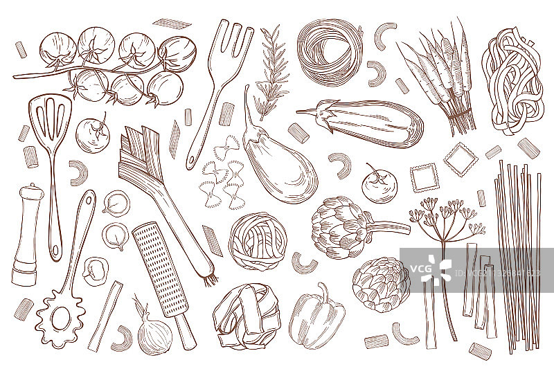 意大利面和蔬菜素材图片素材