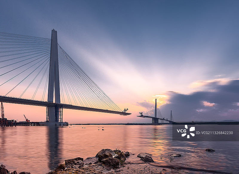 建设中的南京长江五桥（江心洲大桥）图片素材