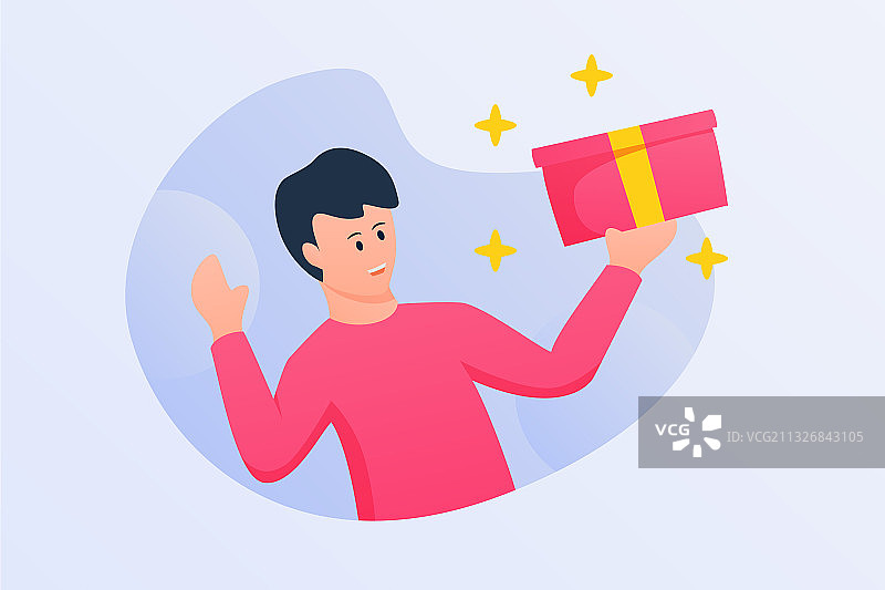 男人收到订单快递包裹，感到高兴图片素材