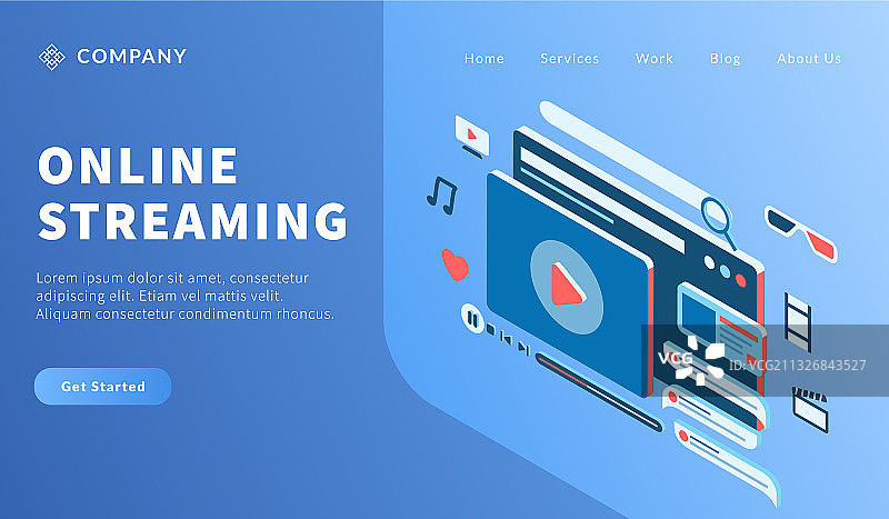 包含各种视频图标的在线流媒体概念图片素材