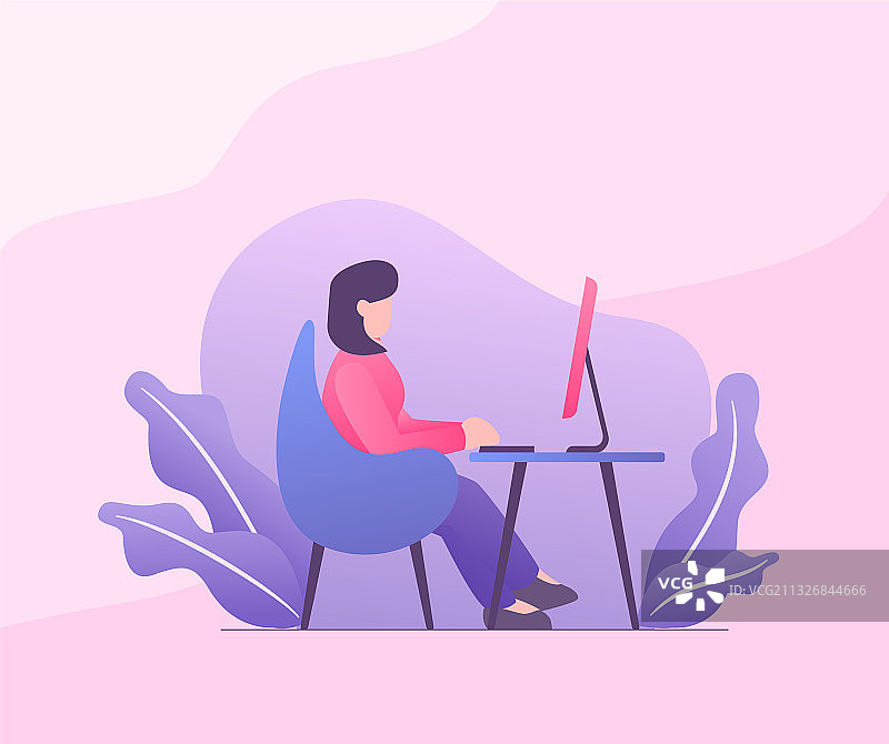 在桌旁使用平板电脑的女人图片素材