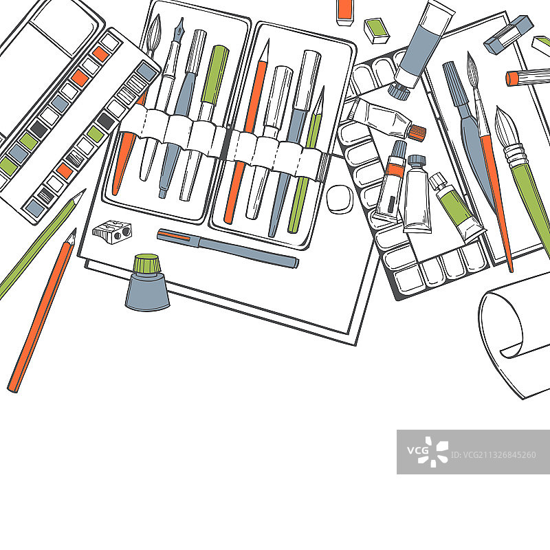 艺术画笔和水彩颜料图片素材