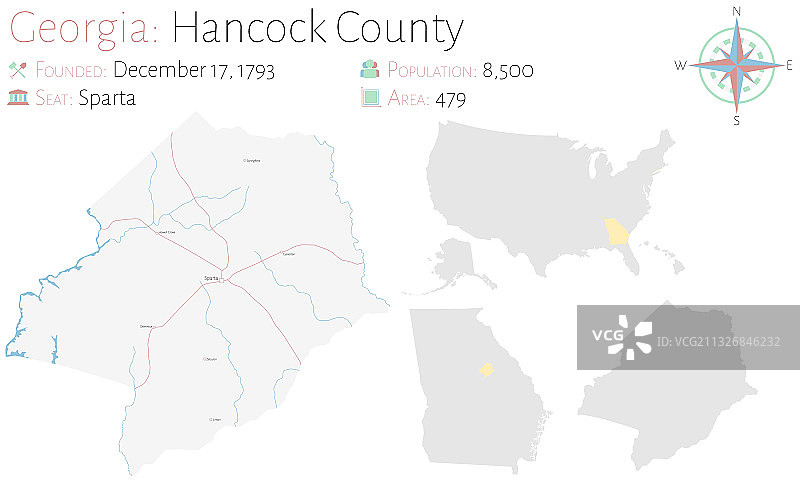 佐治亚州汉考克县地图图片素材