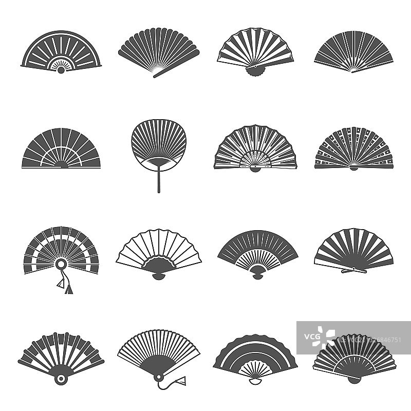 手持折叠扇子线条图片素材