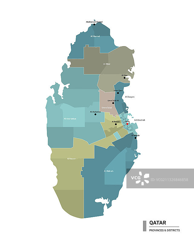 卡塔尔带细分的详细地图图片素材