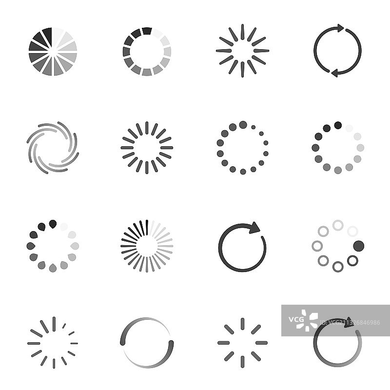预加载器圆形粗细线条图标集图片素材