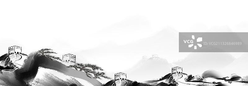 水墨山水背景万里长城图片素材