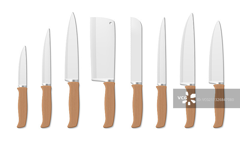 带木柄的厨房钢制刀具图片素材