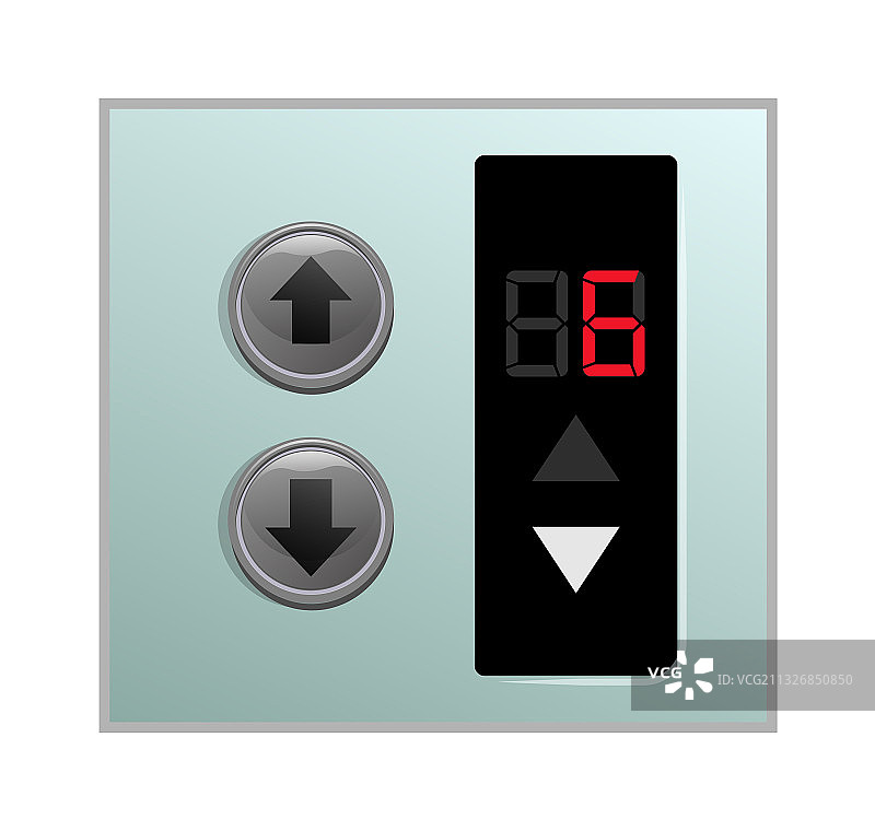 带有电梯箭头按钮和六层楼层的面板图片素材