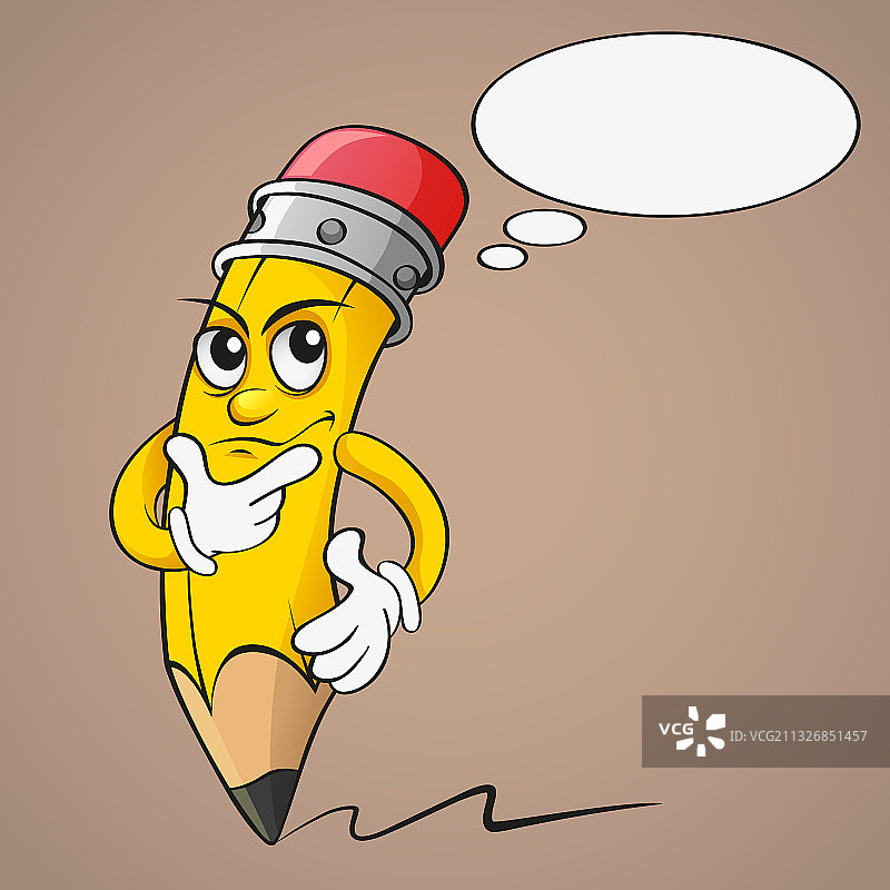 卡通铅笔与思考泡泡图片素材
