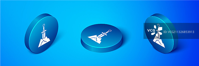 2.5D蓝色背景中的石中剑图标图片素材