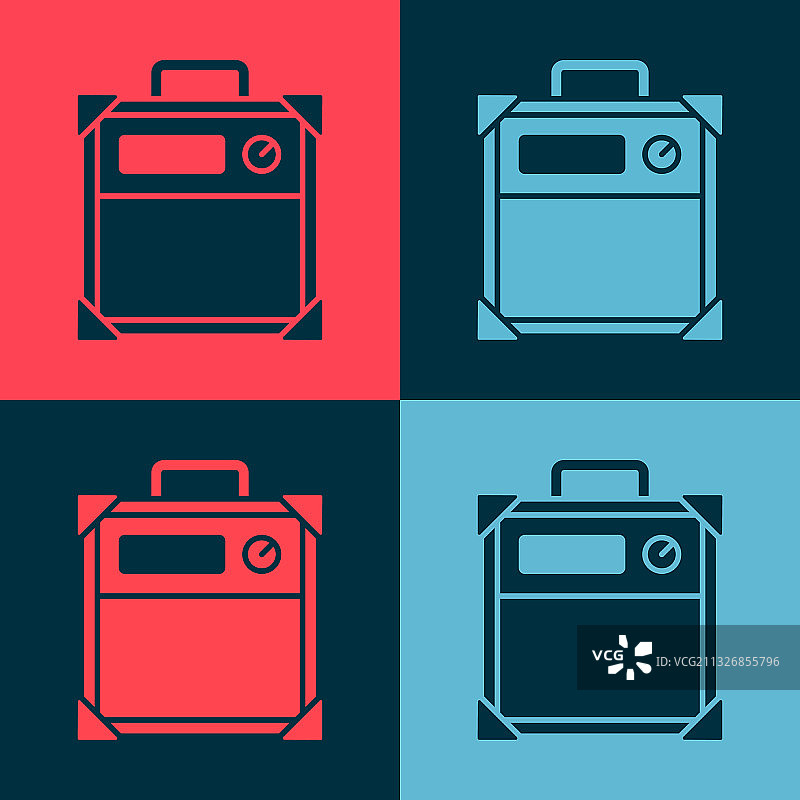 波普艺术：彩色背景上的吉他放大器图标图片素材