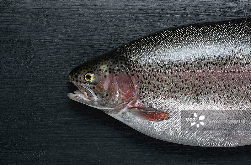 桌子上的鳟鱼特写图片素材