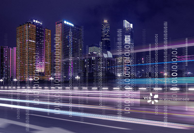 广州城市风光和5G智慧城市大数据互联概念图片素材