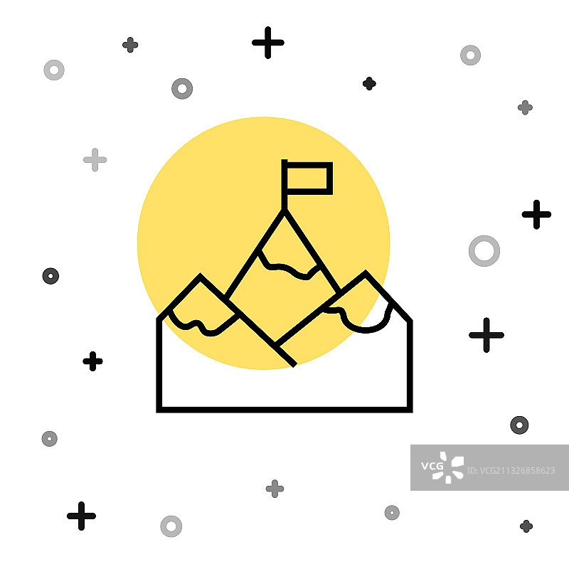 黑色线条山脉与顶部旗帜图标图片素材