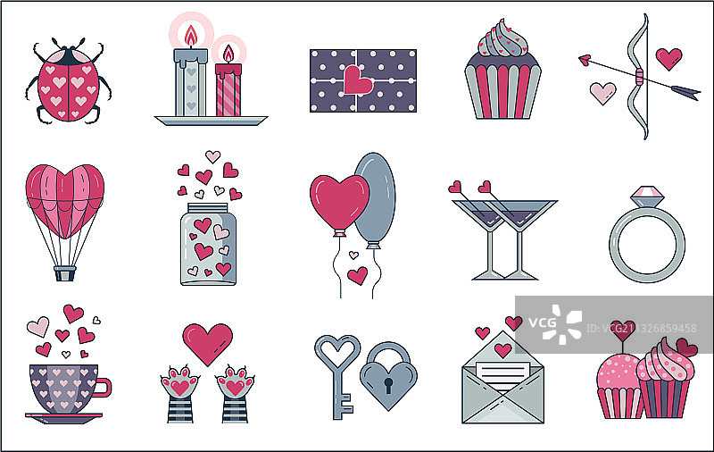 2月14日圣瓦伦丁节线条图标图片素材