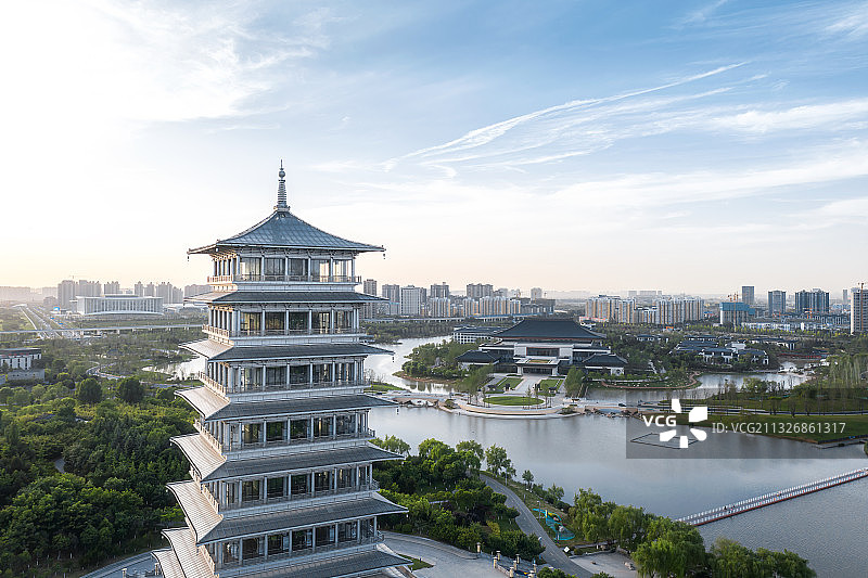 航拍世博园长安塔图片素材