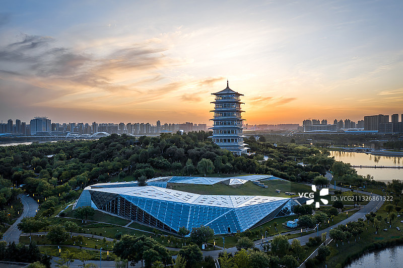 航拍西安世博园长安塔图片素材