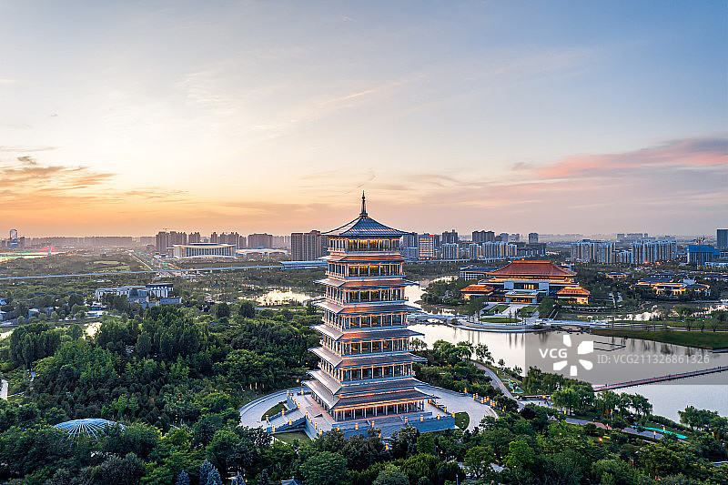 航拍西安世博园长安塔图片素材