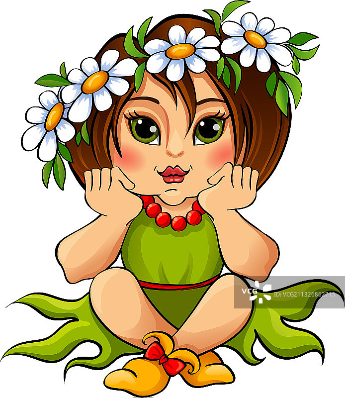 戴着雏菊花环的可爱小女孩图片素材