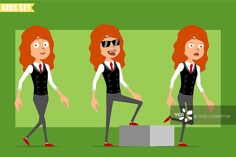 卡通扁平风格红发女孩角色图片素材