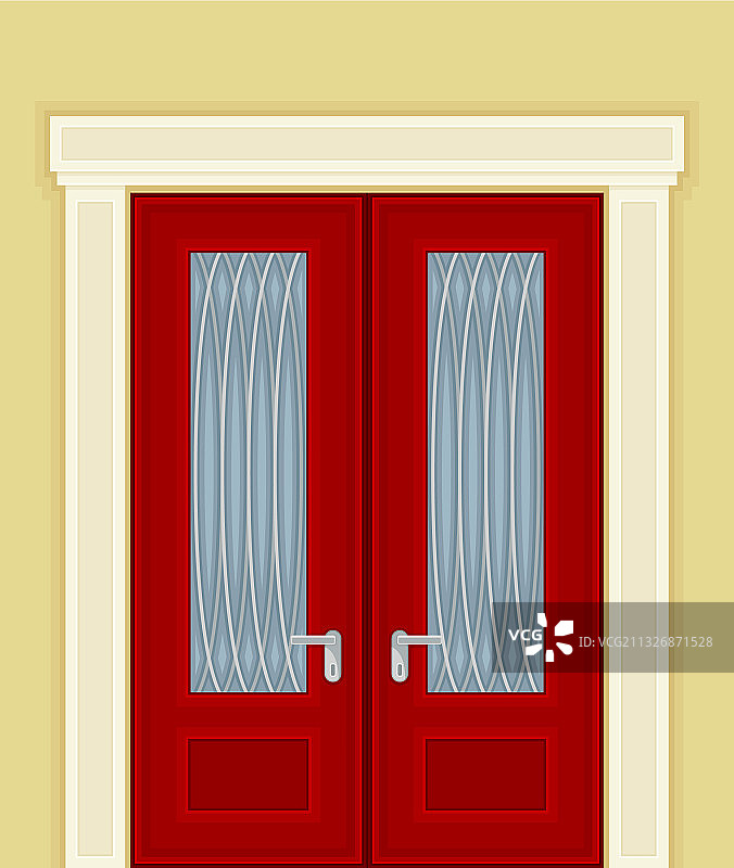 带装饰窗户和门把手的双开门图片素材