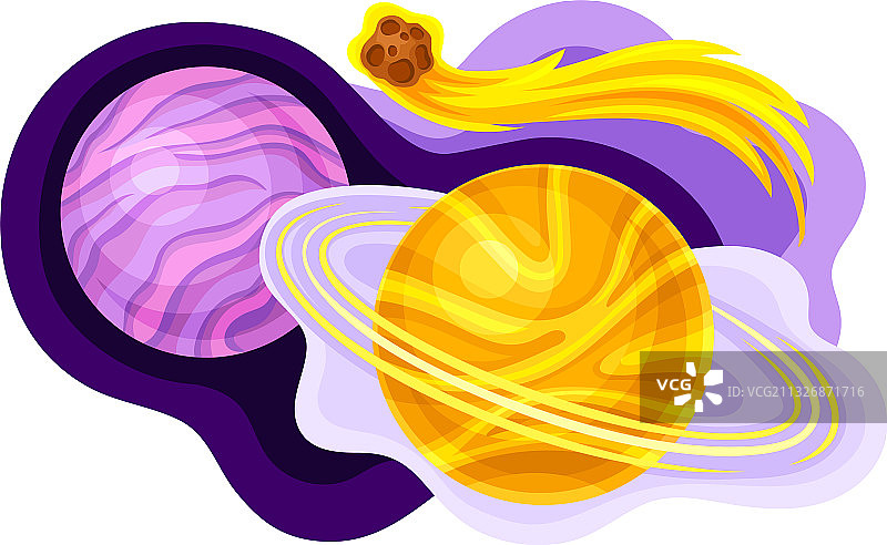 太阳系行星与飞行陨石图片素材