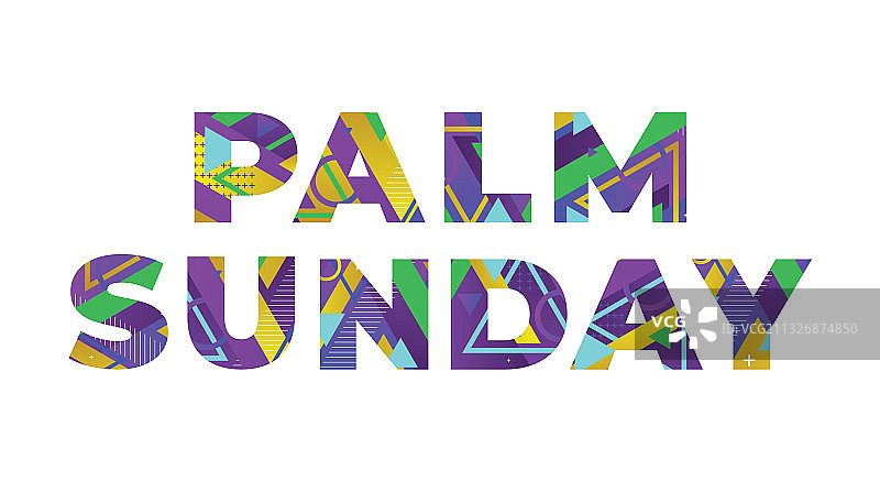 棕榈主日概念复古彩色文字艺术图片素材