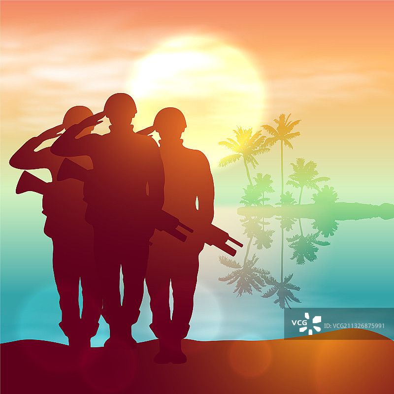 士兵剪影敬礼图片素材