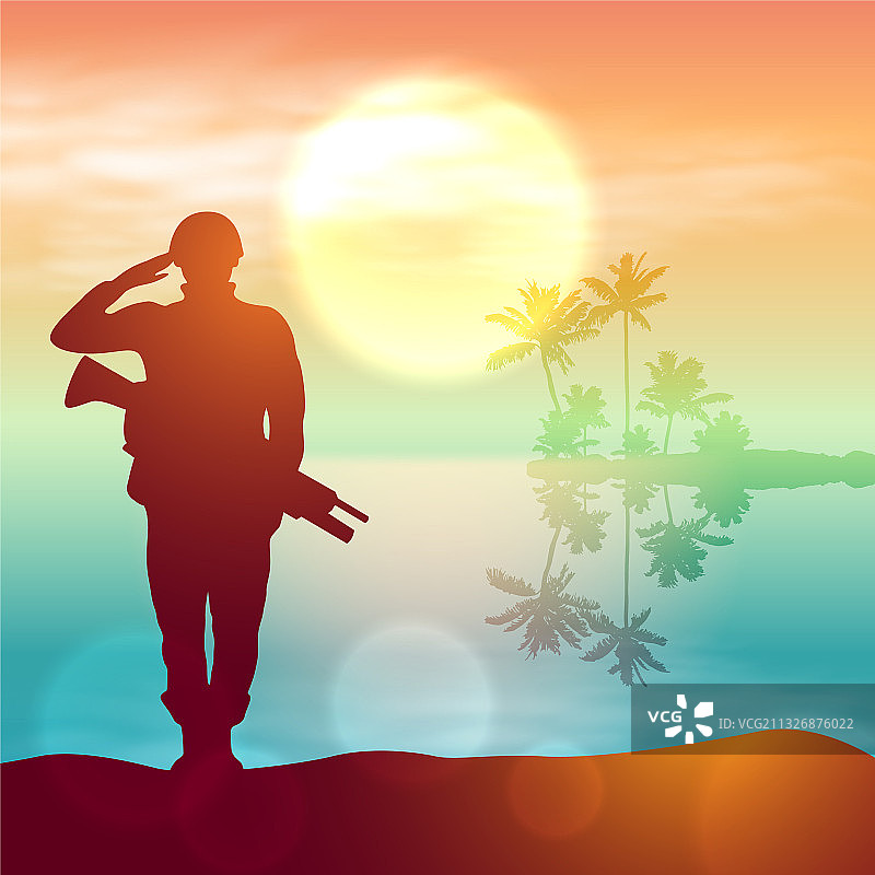 敬礼士兵的剪影图片素材