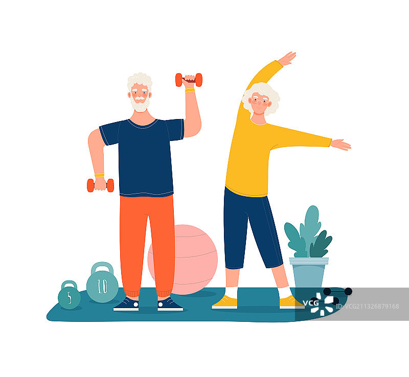老年夫妇进行体育锻炼图片素材