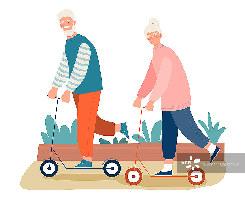 老年夫妇一起骑踏板车图片素材