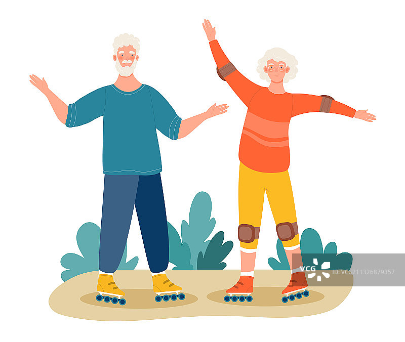 老年夫妇玩轮滑图片素材