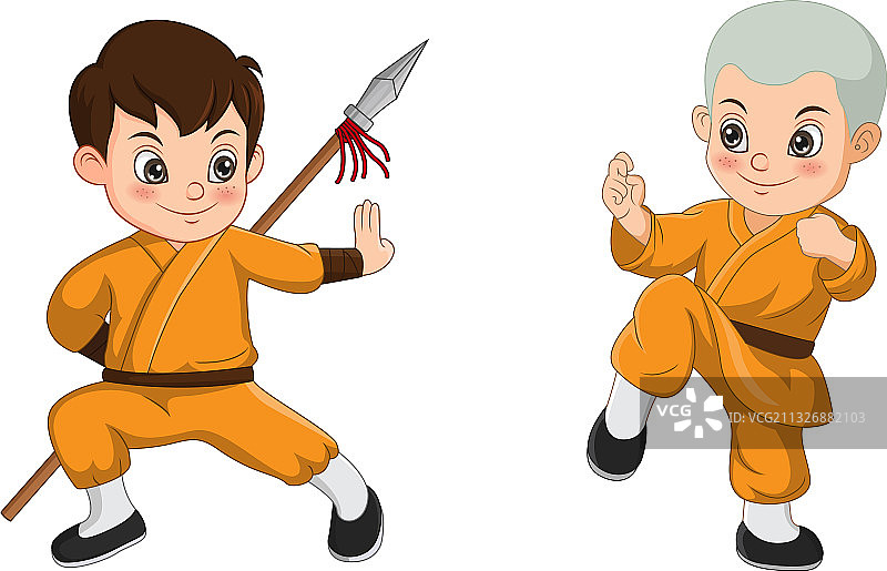 卡通儿童少林武僧打斗图片素材