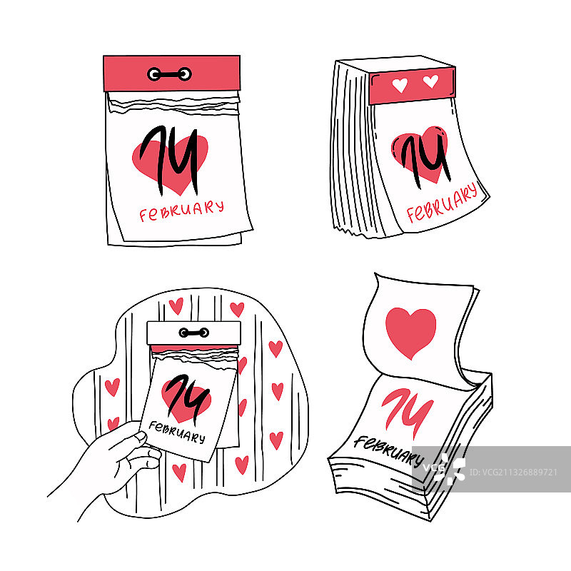 2月14日情人节主题撕历套装图片素材