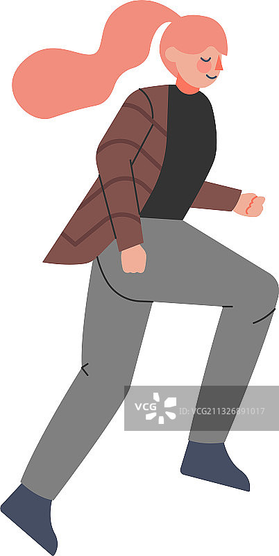 匆忙小跑前进的年轻女子图片素材