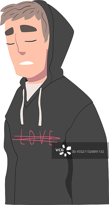 穿着帽衫的年轻男人因失恋而痛苦图片素材