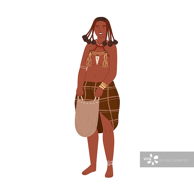 编着辫子拿着包的非洲部落妇女图片素材