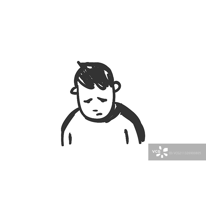 悲伤情绪图标轮廓草图图片素材