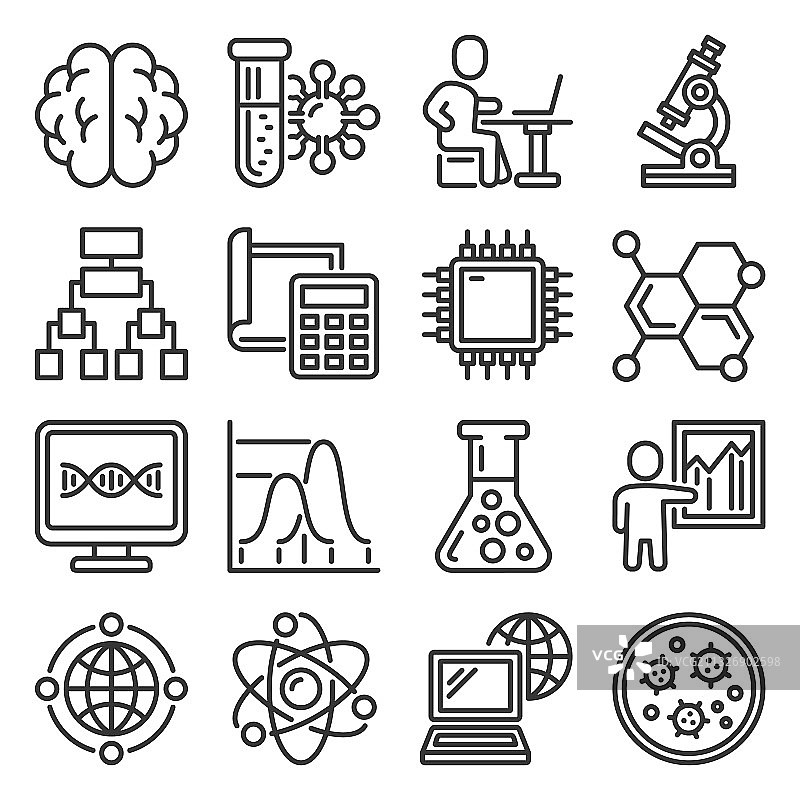 科学图标集，白色背景图片素材