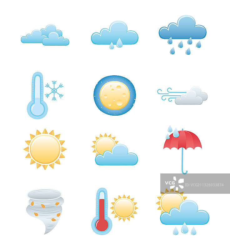 雨季冬日夏日阳光夜晚天气图标集图片素材
