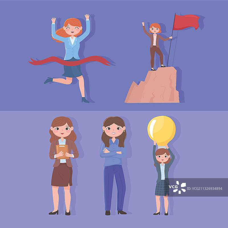 女性领导力图标，顶峰与旗帜图片素材
