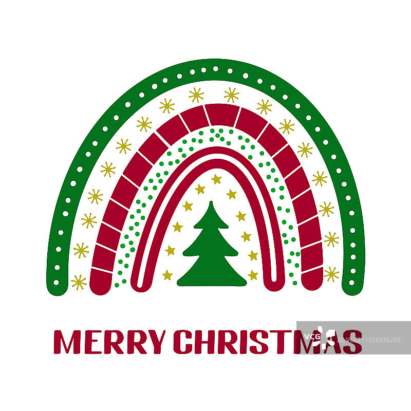 波西米亚风圣诞彩虹冬季假日手绘素材图片素材