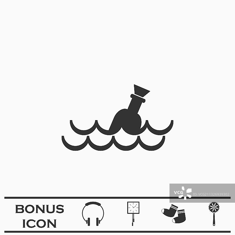 漂浮在波浪上的瓶子扁平图标图片素材