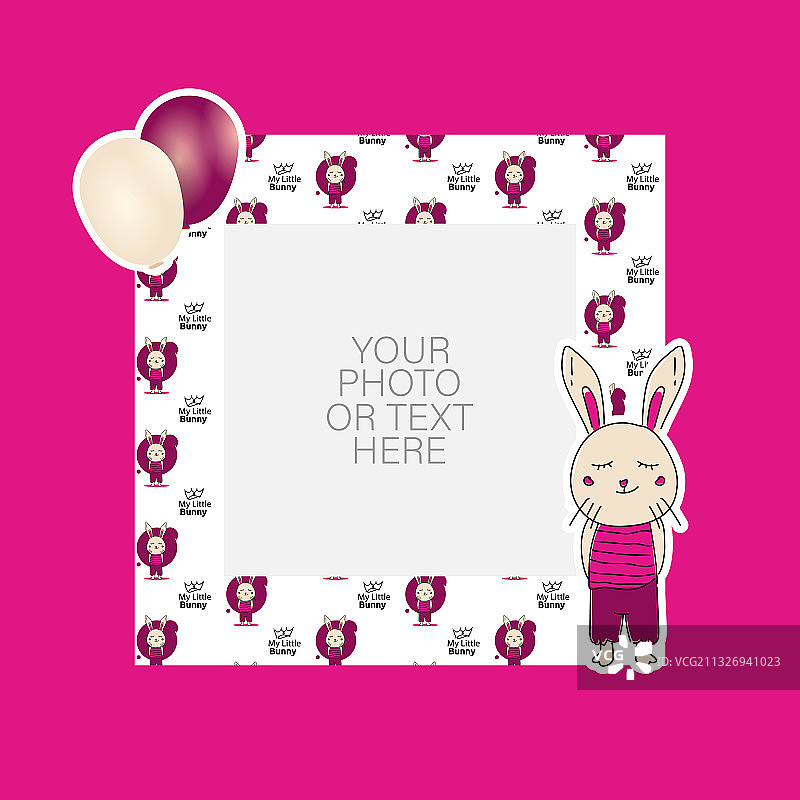 卡通兔子和气球设计的相框图片素材
