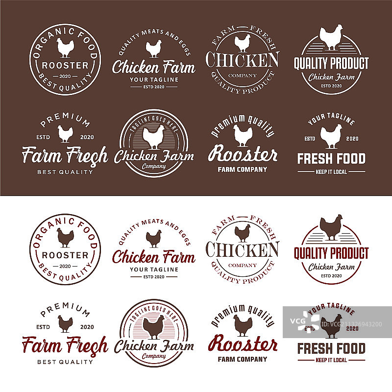 复古优质养鸡场Logo套装图片素材
