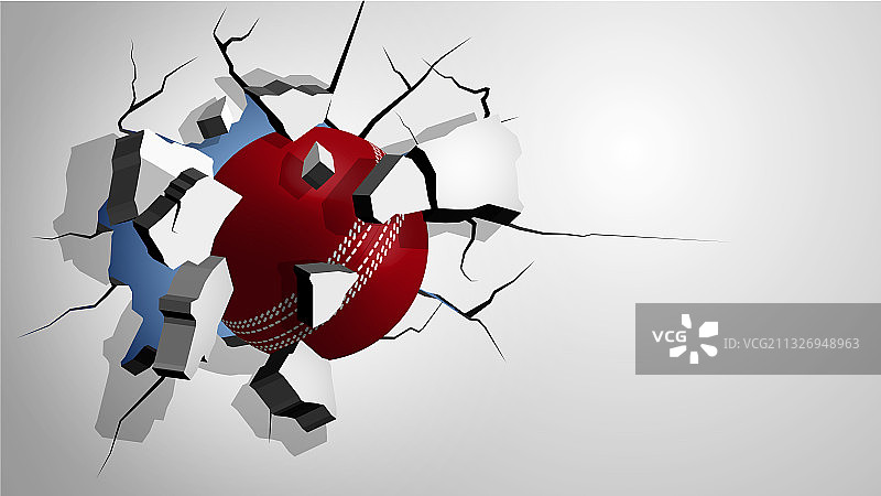 红色板球穿墙而过图片素材