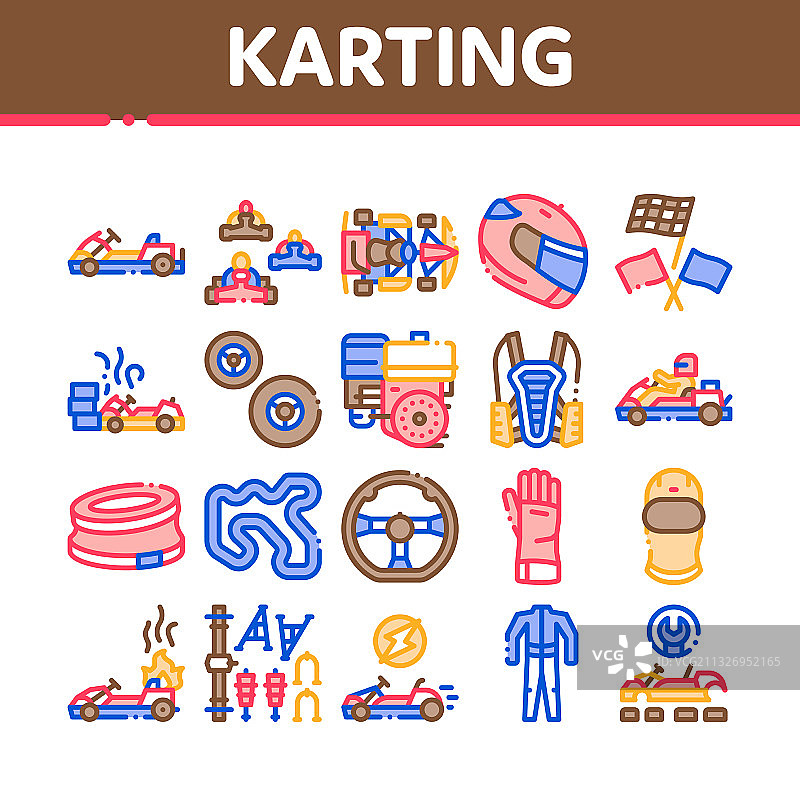 卡丁车赛车运动收藏图标集图片素材