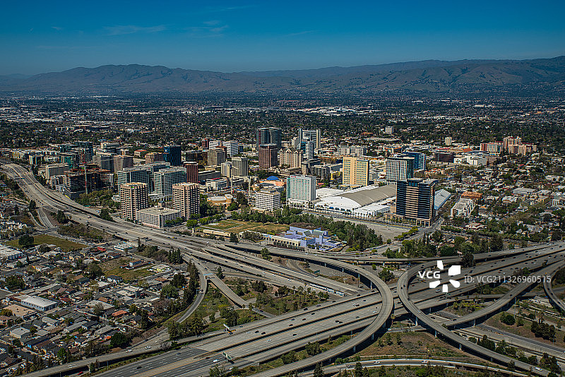圣何塞市中心城市天际线航拍（含谷歌、eBay、Adobe）图片素材