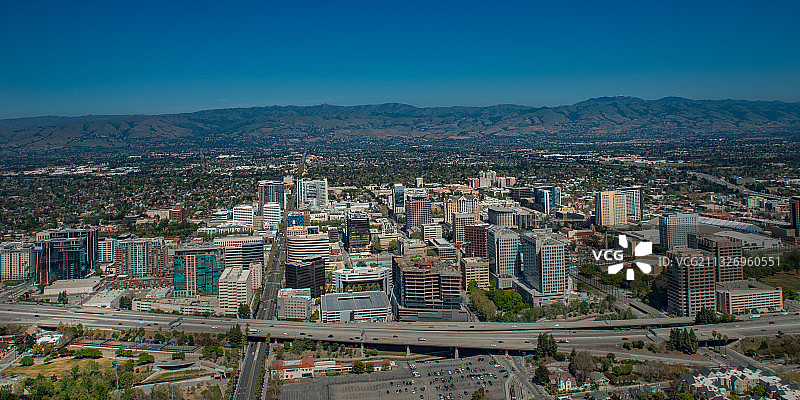 圣何塞市中心城市天际线航拍（含谷歌、eBay、Adobe）图片素材